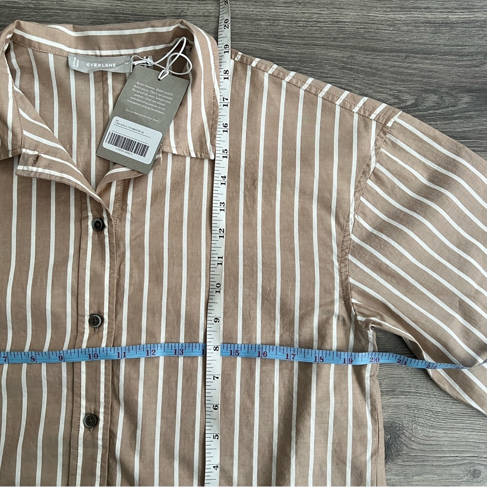 EVERLANE The Woven PJ Top XS Oversized Boxy Brown Stripe Loungewear Preppy NWT - Picture 6 of 9